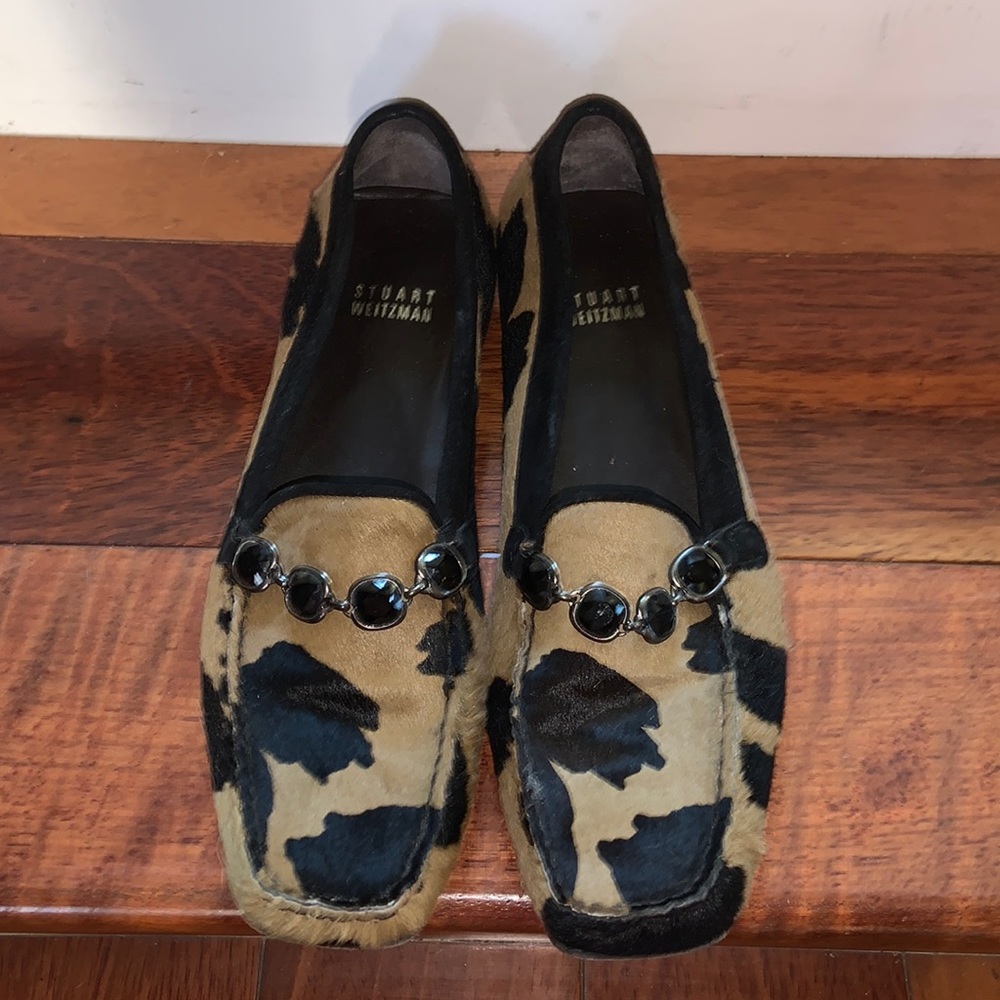 Vintage Stuart Weitzman Calf Hair Loafers Animal Print Women